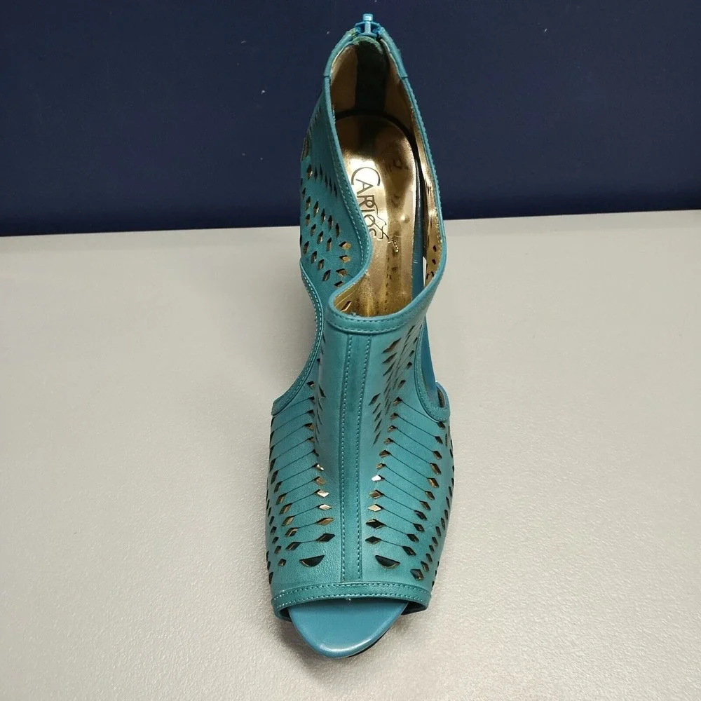 Carlos Santana Joplin Platform Heels Womens 8 Turquoise Leather Cut Out Open Toe